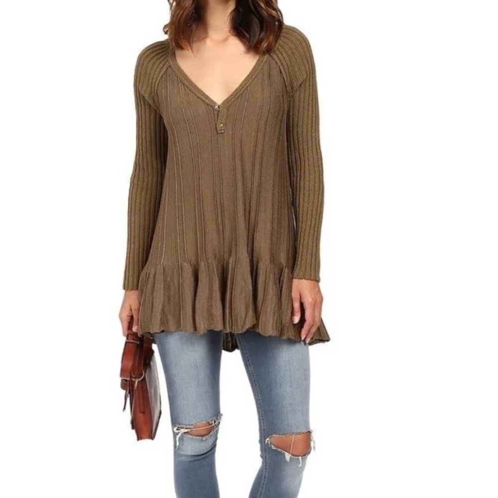 Free People • Ribs and Ruffles Olive Tunic